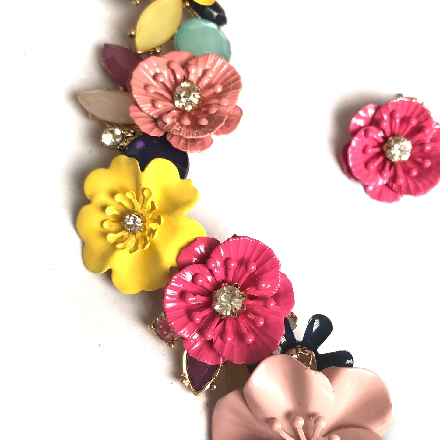 Gold Plated Flower Necklace & Earrings- Gold Jewellery,Accessories,Charm Necklace,Matching Jewellery Set,Pink Flower Necklace,Pink Earrings