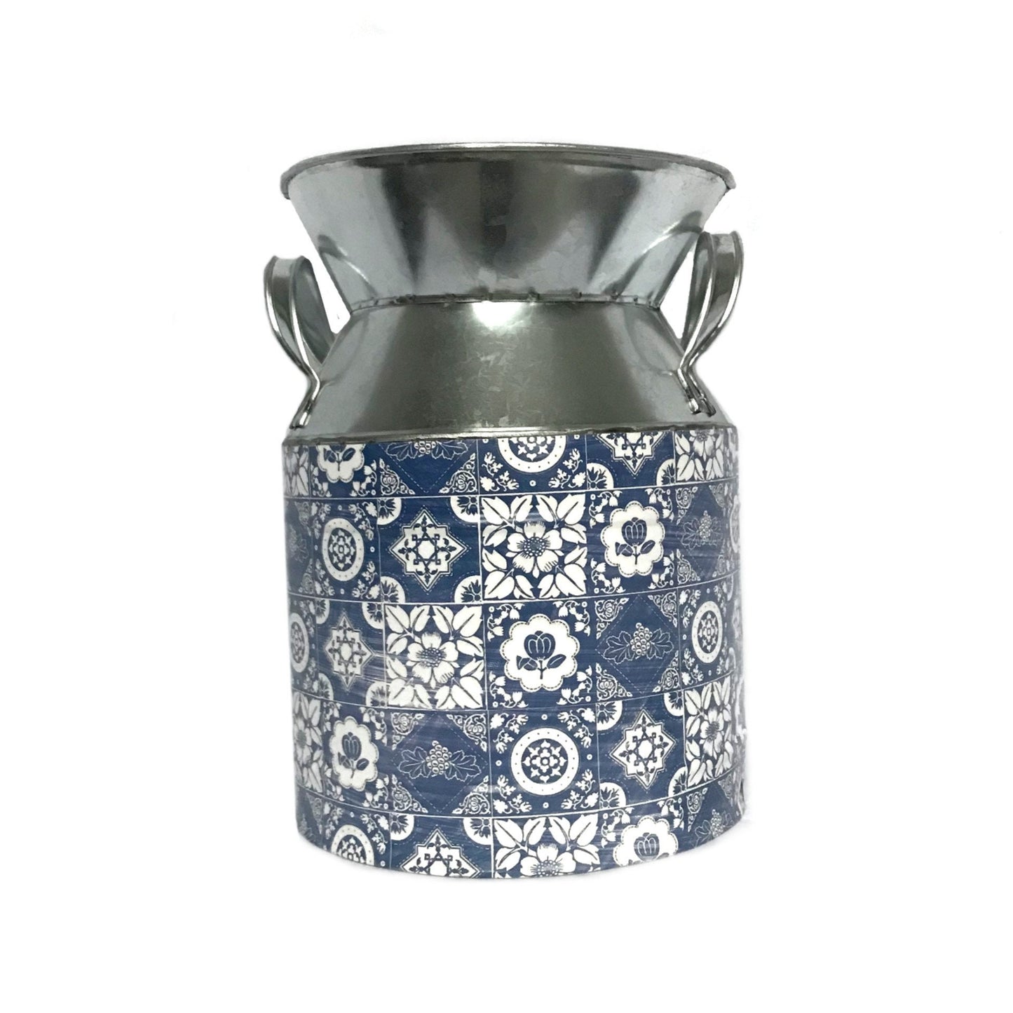 Morocco Style Metal Blue & White Churn - Morocco Churn, Blue Vase, Metal Jug, Flower Arranging, Decorative Jug, Homeware, Flowers,Home Decor
