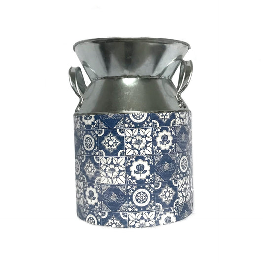 Morocco Style Metal Blue & White Churn - Morocco Churn, Blue Vase, Metal Jug, Flower Arranging, Decorative Jug, Homeware, Flowers,Home Decor