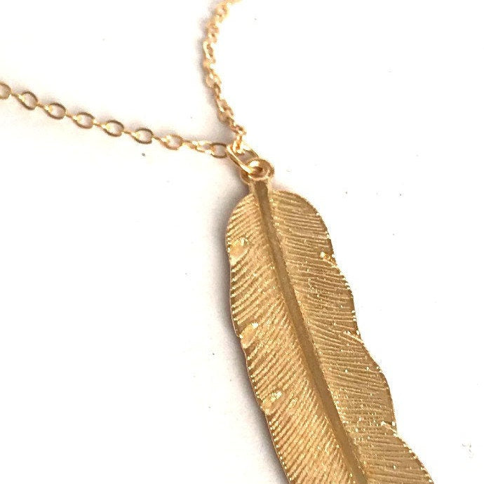 Gold Plated Feather Necklace - Feather Charm, Jewellery, Accessories, Pendant Necklace, Drop Necklace, Charm Necklace,Feather Charm Necklace