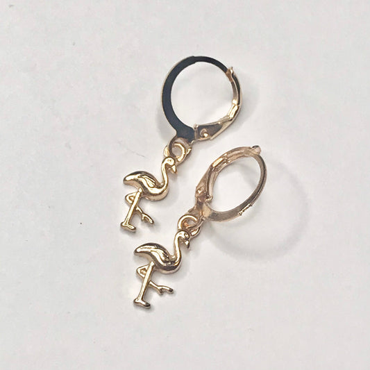 Gold Plated Flamingo Drop Earrings -  Abstract Earrings,Unique Earrings,Hanging Jewellery,Gold Accessories,Gold Jewellery,Gold Earrings