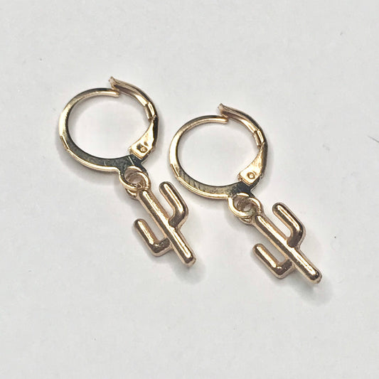 Gold Plated Cactus Drop Earrings -  Abstract Earrings,Unique Earrings,Hanging Jewellery,Gold Accessories,Gold Jewellery,Gold Earrings