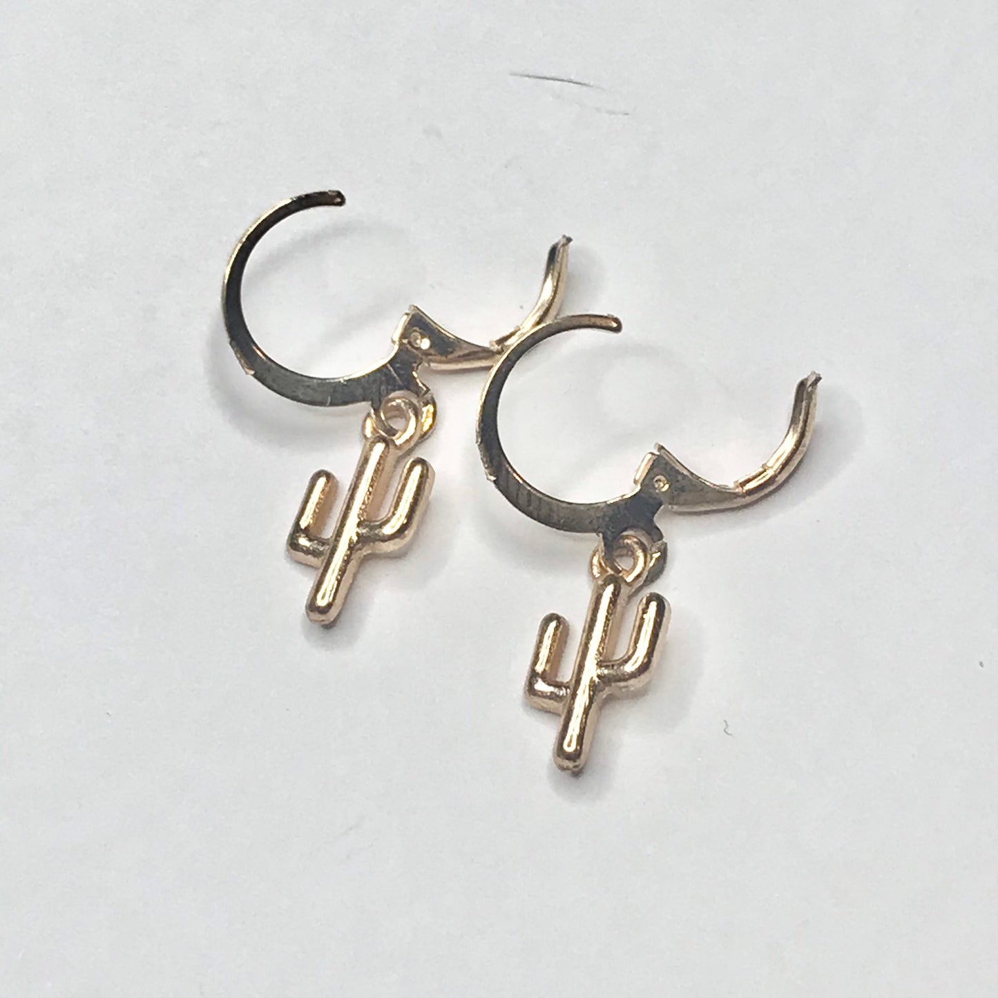 Gold Plated Cactus Drop Earrings -  Abstract Earrings,Unique Earrings,Hanging Jewellery,Gold Accessories,Gold Jewellery,Gold Earrings