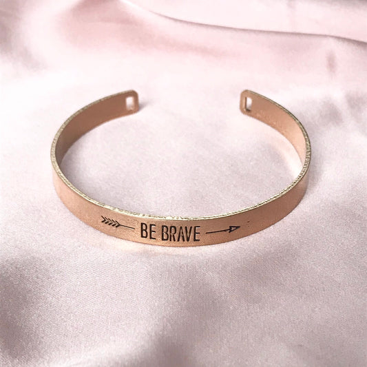 Gold Motivation Bangle Bracelet - Gold Jewellery, Accessories, Gold Bangle, Gift For Her, Motivation Jewellery, Be Brave Motivation