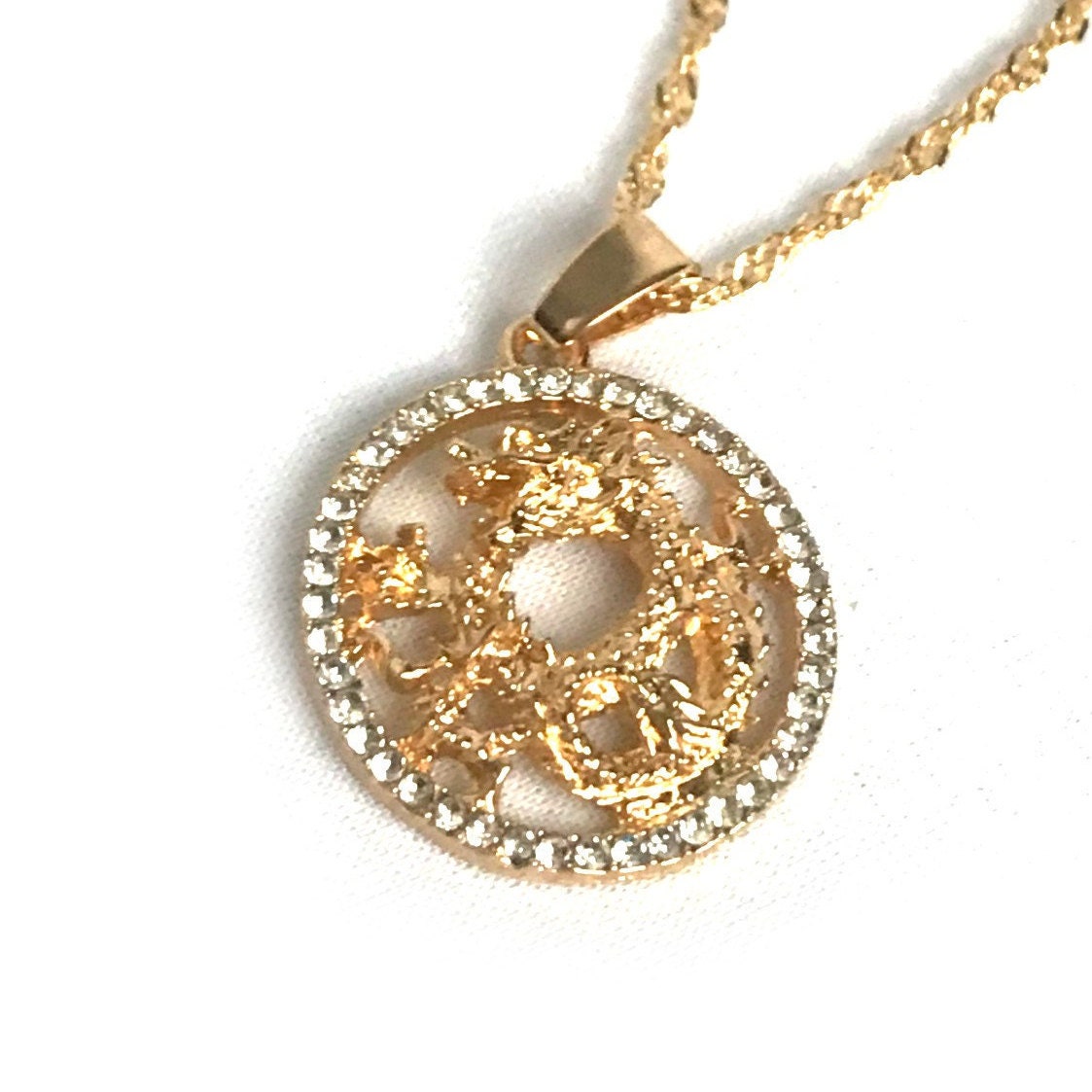 Gold Plated Dragon Necklace - Medallion, Jewellery, Accessories, Pendant Necklace, Drop Necklace, Charm Necklace,Dragon Charm Necklace