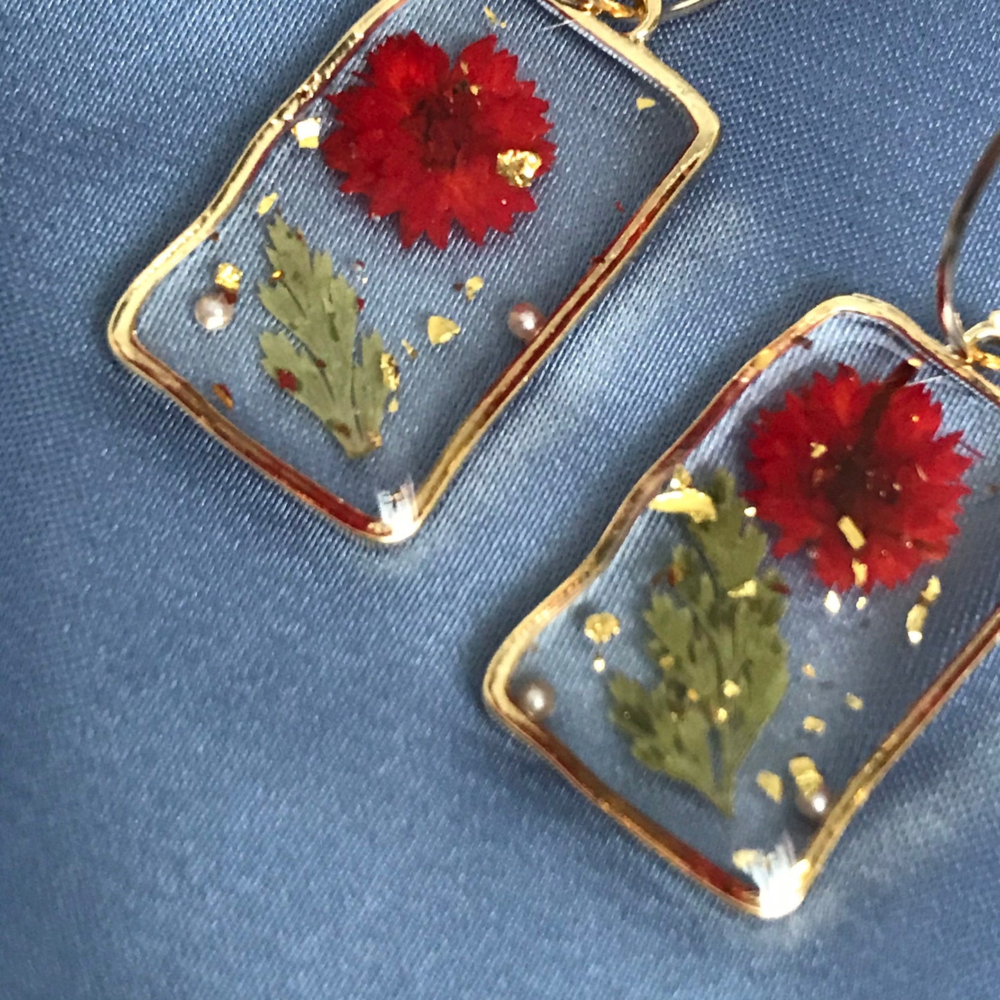 Flower Rectangle Drop Earrings - Hanging Jewellery, Accessories, Flower Earrings, Flower Jewlellery, Red Flower Earrings, Statement Earrings