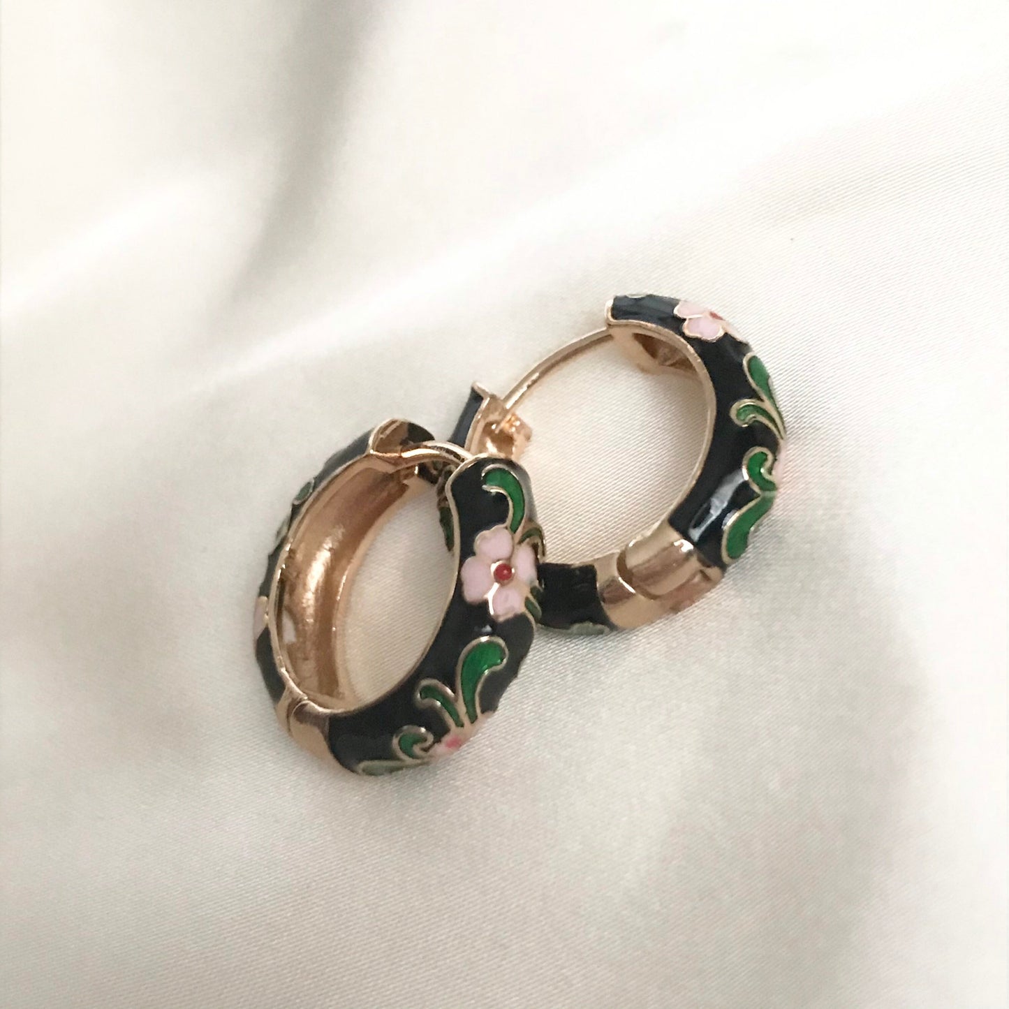 Black Flower Hoop Earrings - Hanging Jewellery, Accessories, Flower Earrings, Flower Jewlellery, Vintage Style Earrings,Pink Flower Earrings