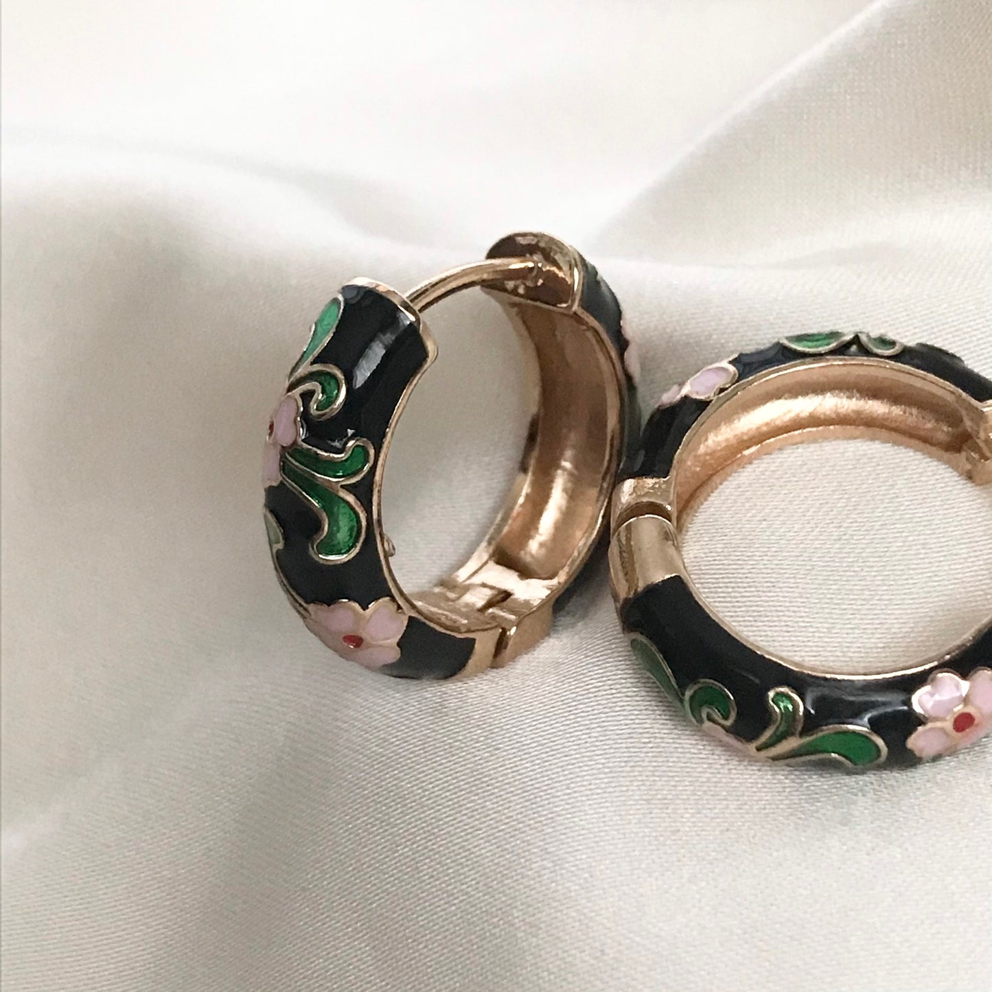 Black Flower Hoop Earrings - Hanging Jewellery, Accessories, Flower Earrings, Flower Jewlellery, Vintage Style Earrings,Pink Flower Earrings