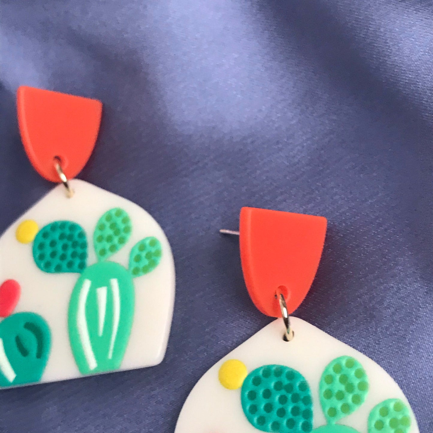 Cactus Drop Earrings - Hanging Jewellery, Accessories,Cactus Earrings,Cactus Jewlellery,Pink Flower Earrings,Green Cactus,Statement Earrings