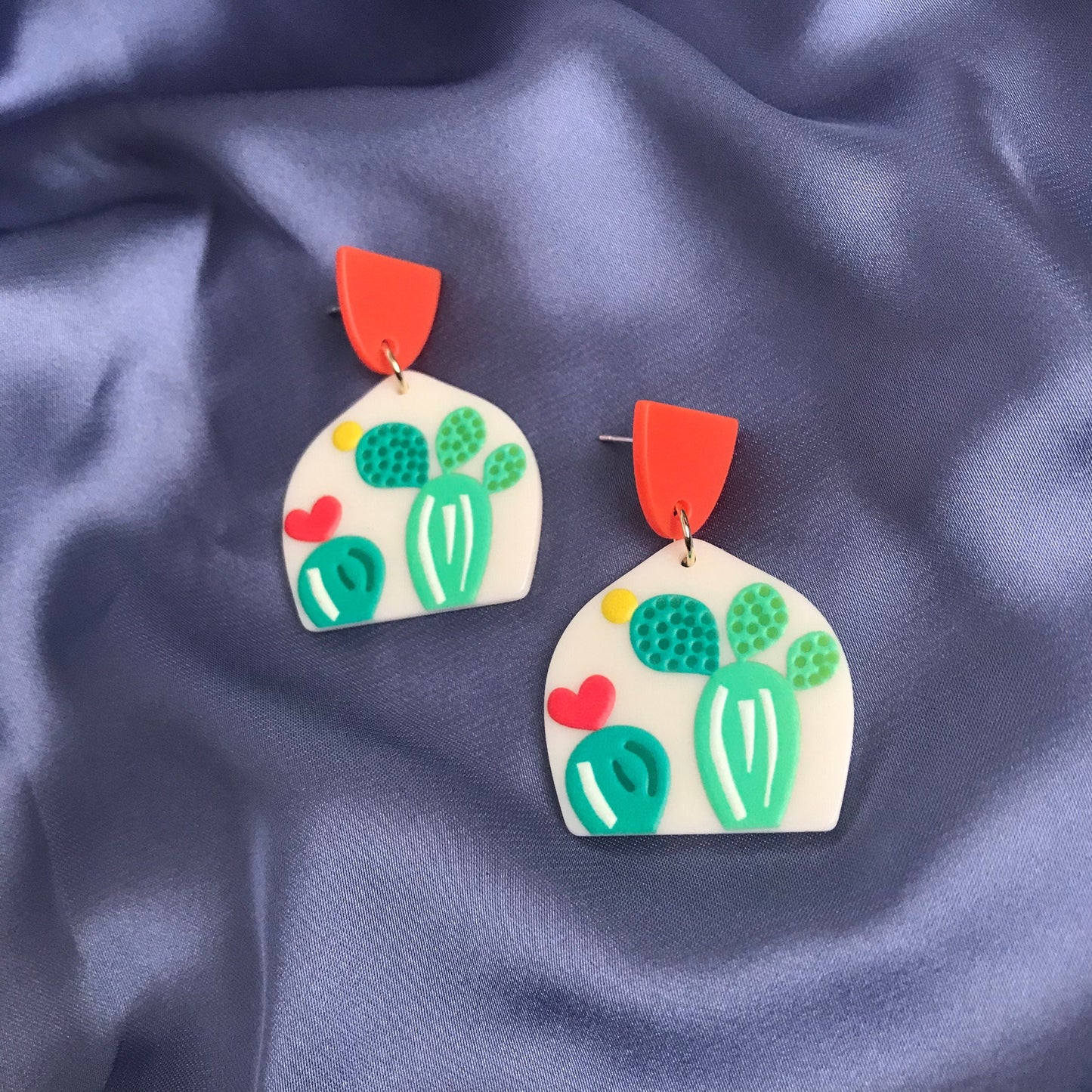 Cactus Drop Earrings - Hanging Jewellery, Accessories,Cactus Earrings,Cactus Jewlellery,Pink Flower Earrings,Green Cactus,Statement Earrings
