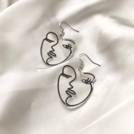 Outline Face Charm Drop Earrings - Feminist Earrings, Abstract Face Earrings, Hanging Jewellery,Accessories,Face Earrings,Abstract Jewellery