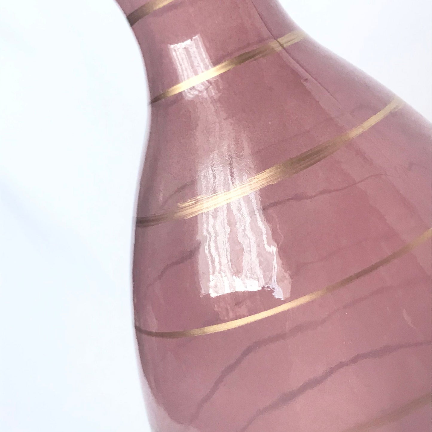 Pink Glass Vase With Gold Stripes - Decorative Bottle, Art Deco Style, Gift, Glassware, Flower Arranging, Homeware, Flowers, geometric