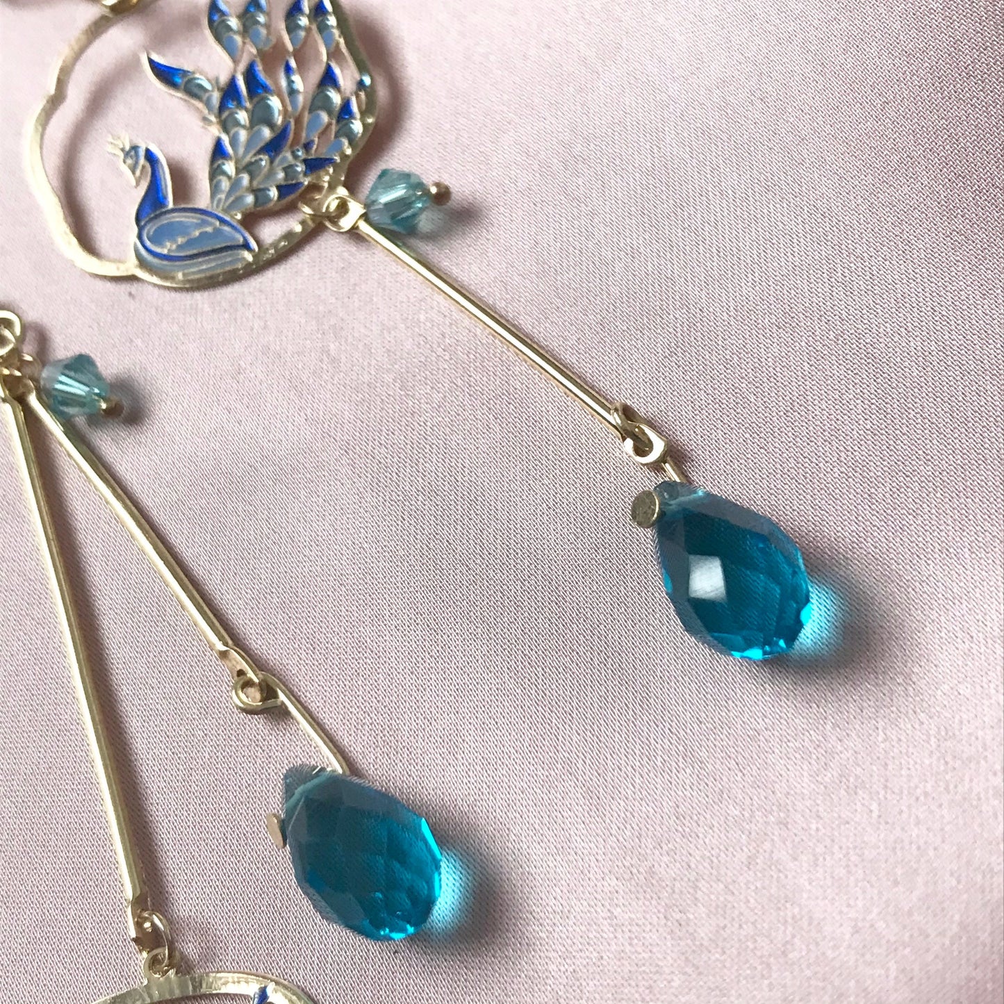 Blue Peacock Drop Earrings -  Blue Earrings, Blue Jewellery, Hanging Jewellery, Gold Accessories,Gold Jewellery,Gold Earrings, Blue Gems