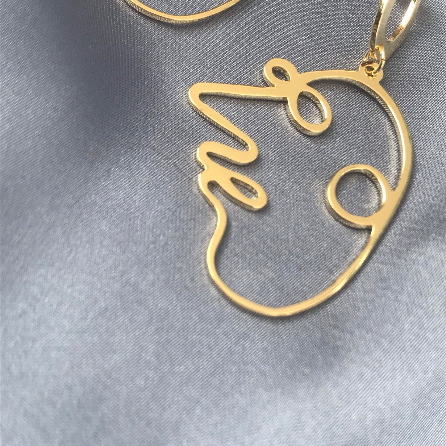 Gold Plated Hollow Out Face Charm Drop Earrings - Feminist Earrings, Abstract Face Earrings, High Polished, Hanging Jewellery, Accessories