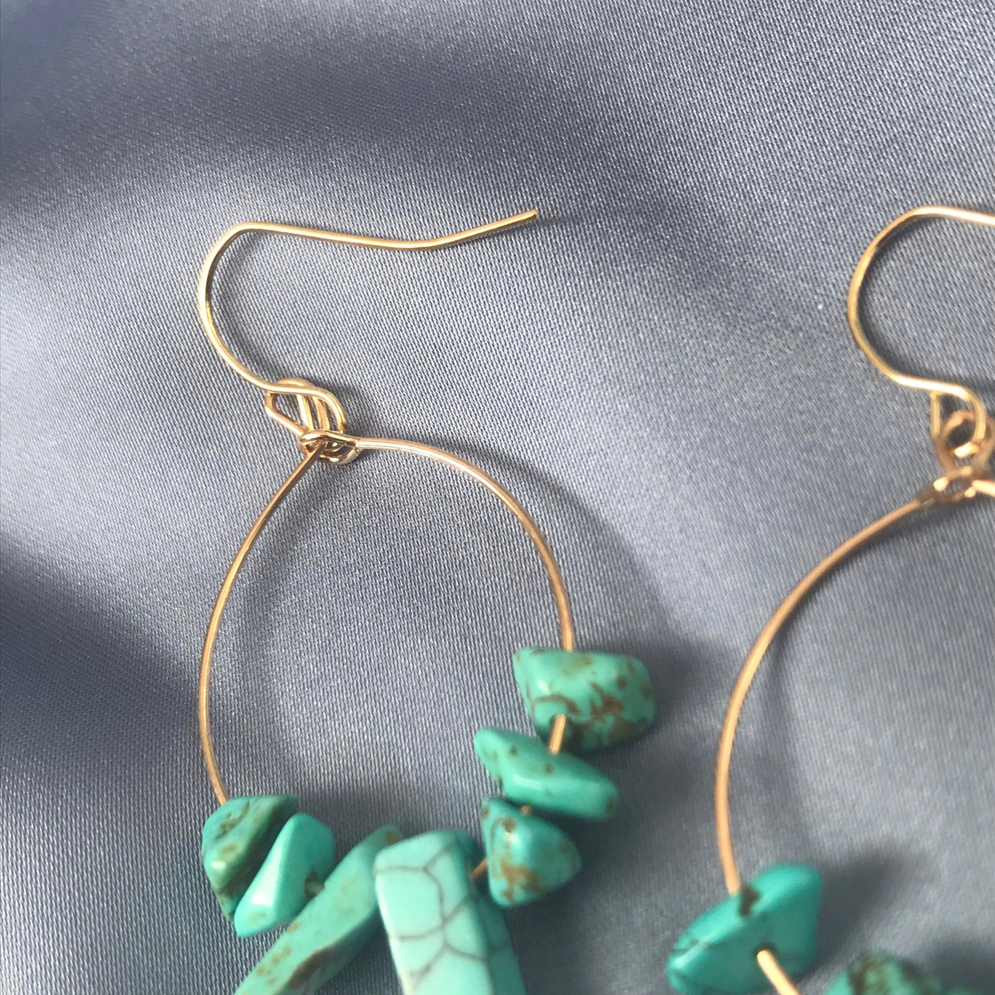Blue Stone Hoop Drop Earrings - Hanging Jewellery,Accessories, Gold Hoop Earrings, Minimalist Earrings, Stone Earrings, Stone Jewellery