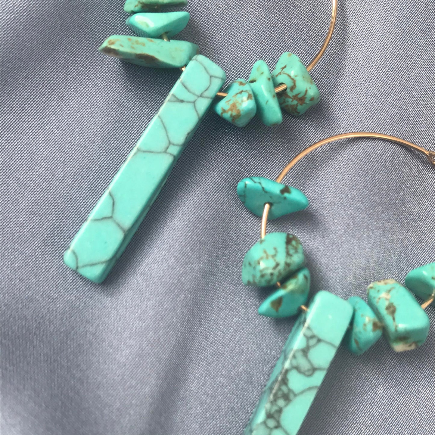 Blue Stone Hoop Drop Earrings - Hanging Jewellery,Accessories, Gold Hoop Earrings, Minimalist Earrings, Stone Earrings, Stone Jewellery