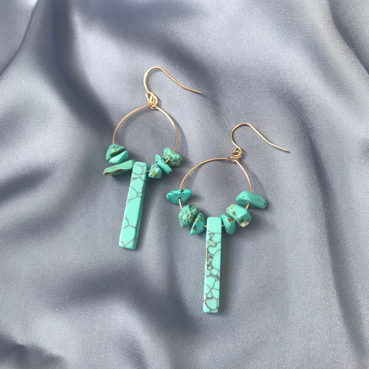 Blue Stone Hoop Drop Earrings - Hanging Jewellery,Accessories, Gold Hoop Earrings, Minimalist Earrings, Stone Earrings, Stone Jewellery