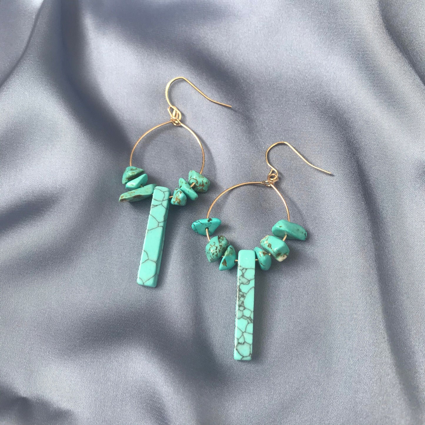 Blue Stone Hoop Drop Earrings - Hanging Jewellery,Accessories, Gold Hoop Earrings, Minimalist Earrings, Stone Earrings, Stone Jewellery