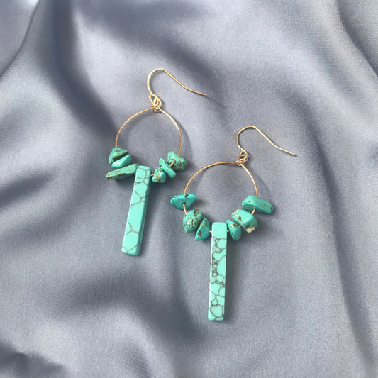 Blue Stone Hoop Drop Earrings - Hanging Jewellery,Accessories, Gold Hoop Earrings, Minimalist Earrings, Stone Earrings, Stone Jewellery