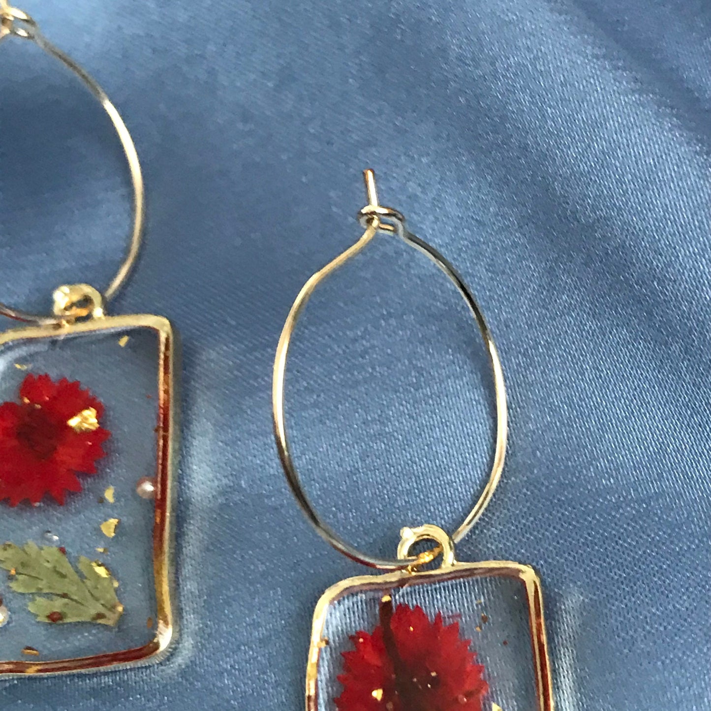 Flower Rectangle Drop Earrings - Hanging Jewellery, Accessories, Flower Earrings, Flower Jewlellery, Red Flower Earrings, Statement Earrings