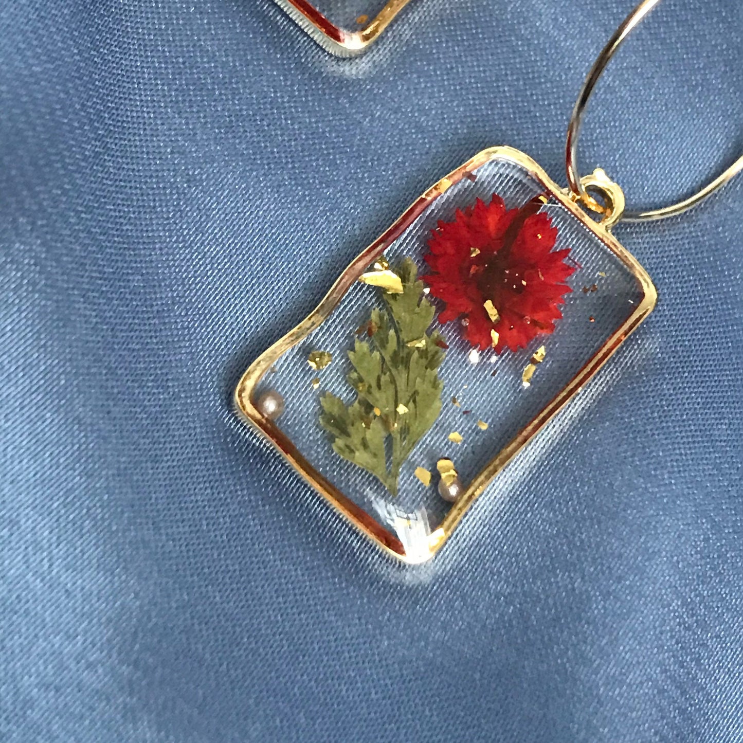 Flower Rectangle Drop Earrings - Hanging Jewellery, Accessories, Flower Earrings, Flower Jewlellery, Red Flower Earrings, Statement Earrings