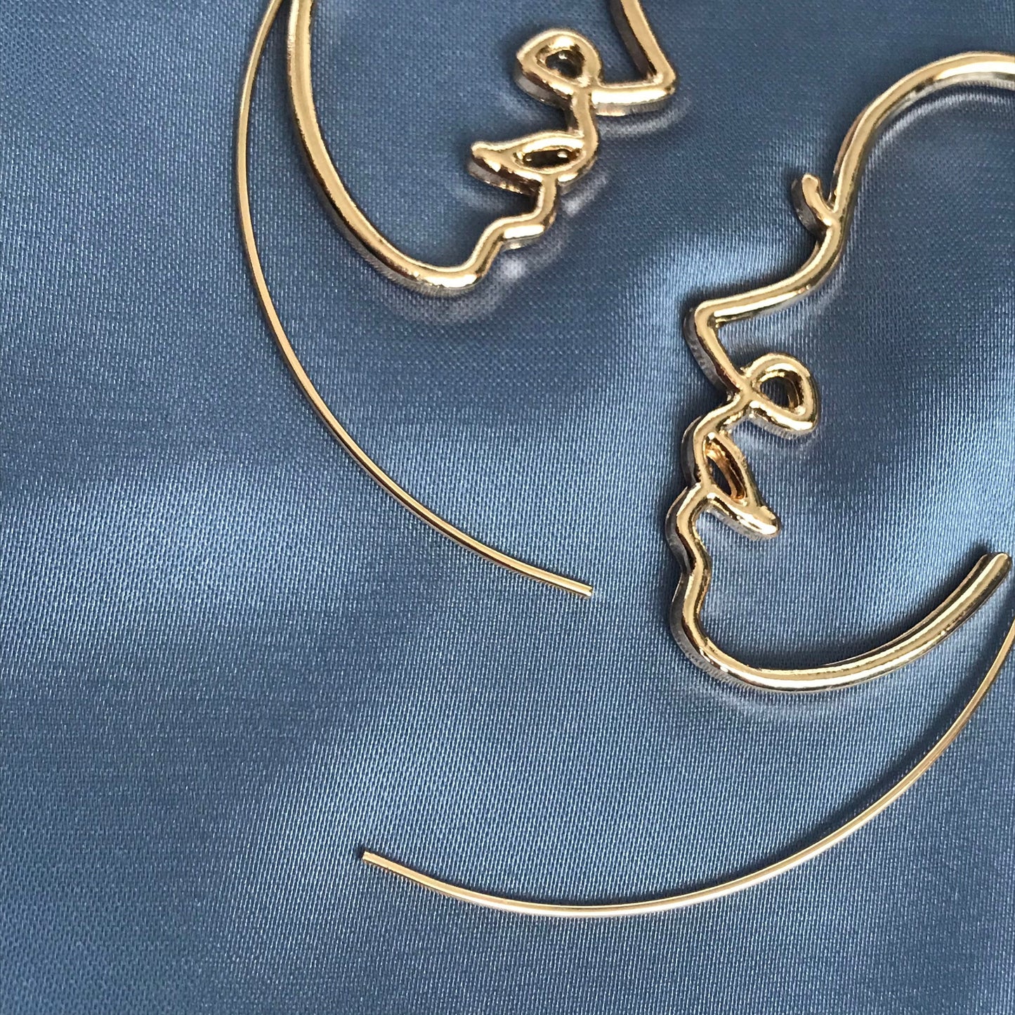 Gold Plated Hollow Out Face Charm Drop Earrings - Feminist Earrings, Abstract Face Earrings, High Polished, Hanging Jewellery, Accessories