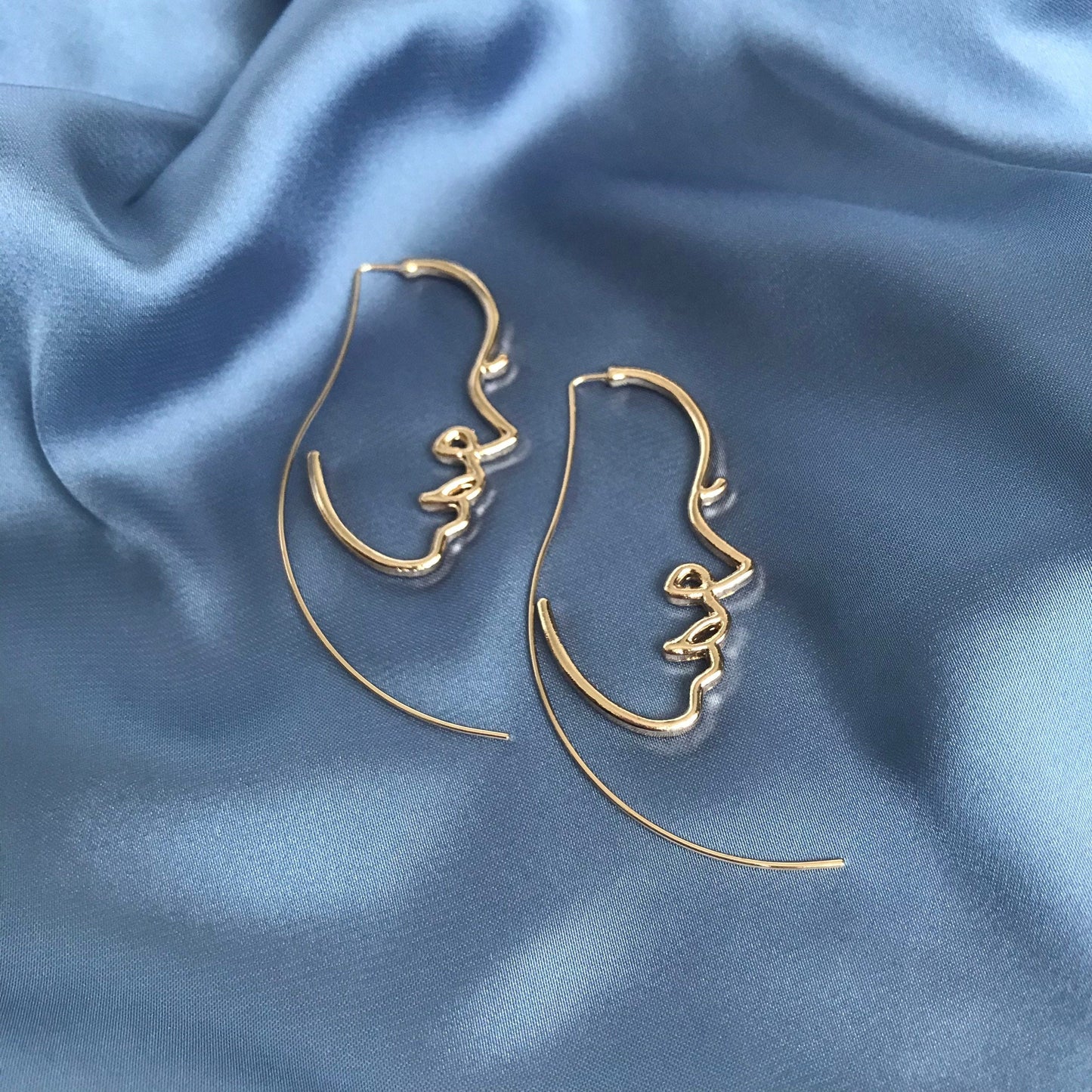 Gold Plated Hollow Out Face Charm Drop Earrings - Feminist Earrings, Abstract Face Earrings, High Polished, Hanging Jewellery, Accessories