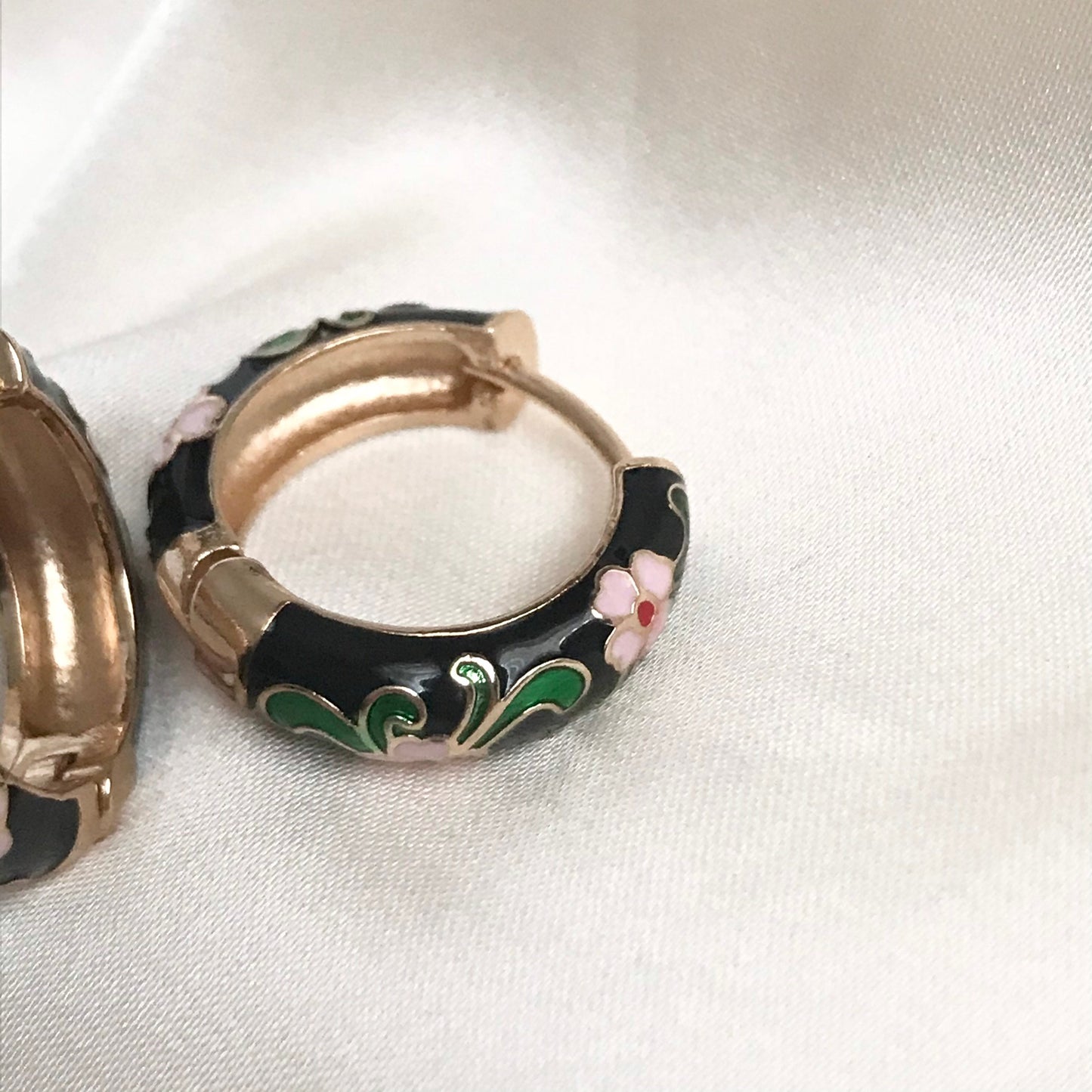 Black Flower Hoop Earrings - Hanging Jewellery, Accessories, Flower Earrings, Flower Jewlellery, Vintage Style Earrings,Pink Flower Earrings