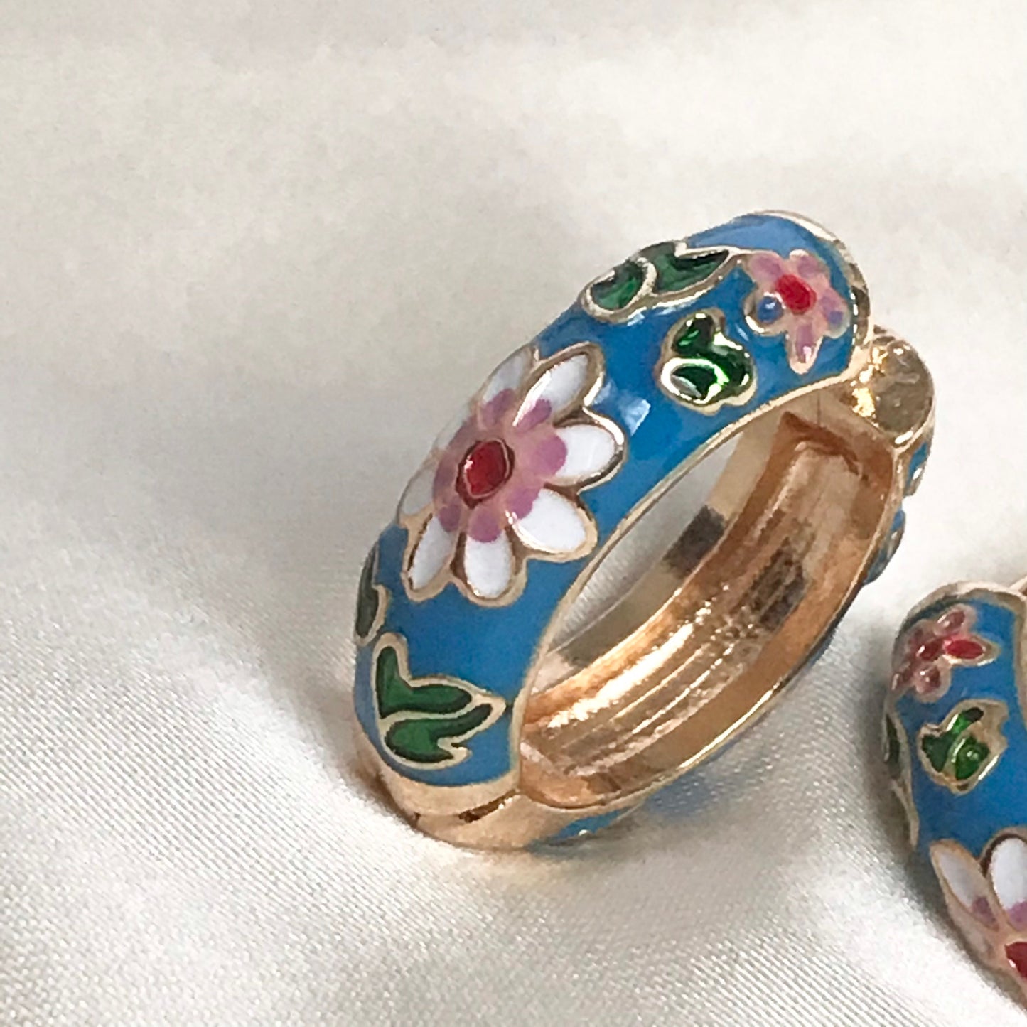 Blue Flower Hoop Earrings - Hanging Jewellery, Accessories, Flower Earrings, Flower Jewlellery, Vintage Style Earrings,Pink Flower Earrings