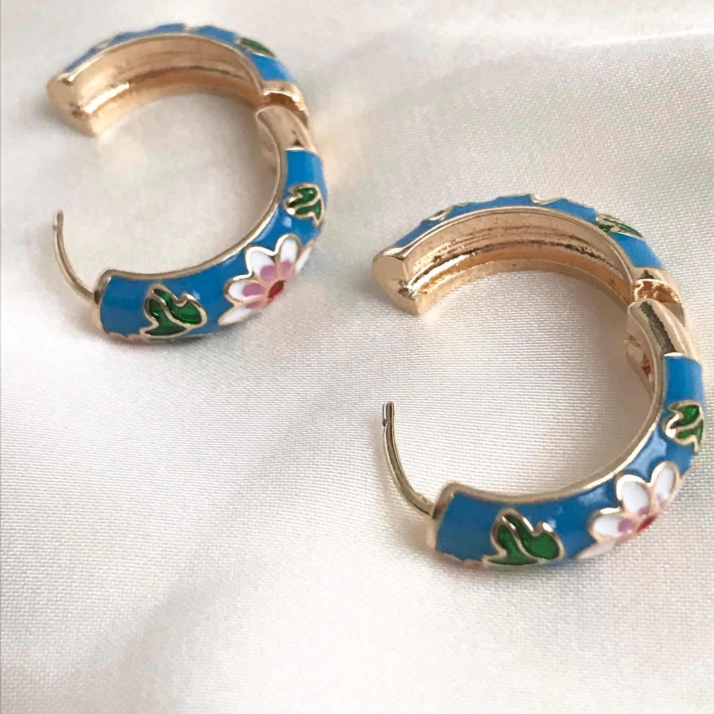 Blue Flower Hoop Earrings - Hanging Jewellery, Accessories, Flower Earrings, Flower Jewlellery, Vintage Style Earrings,Pink Flower Earrings