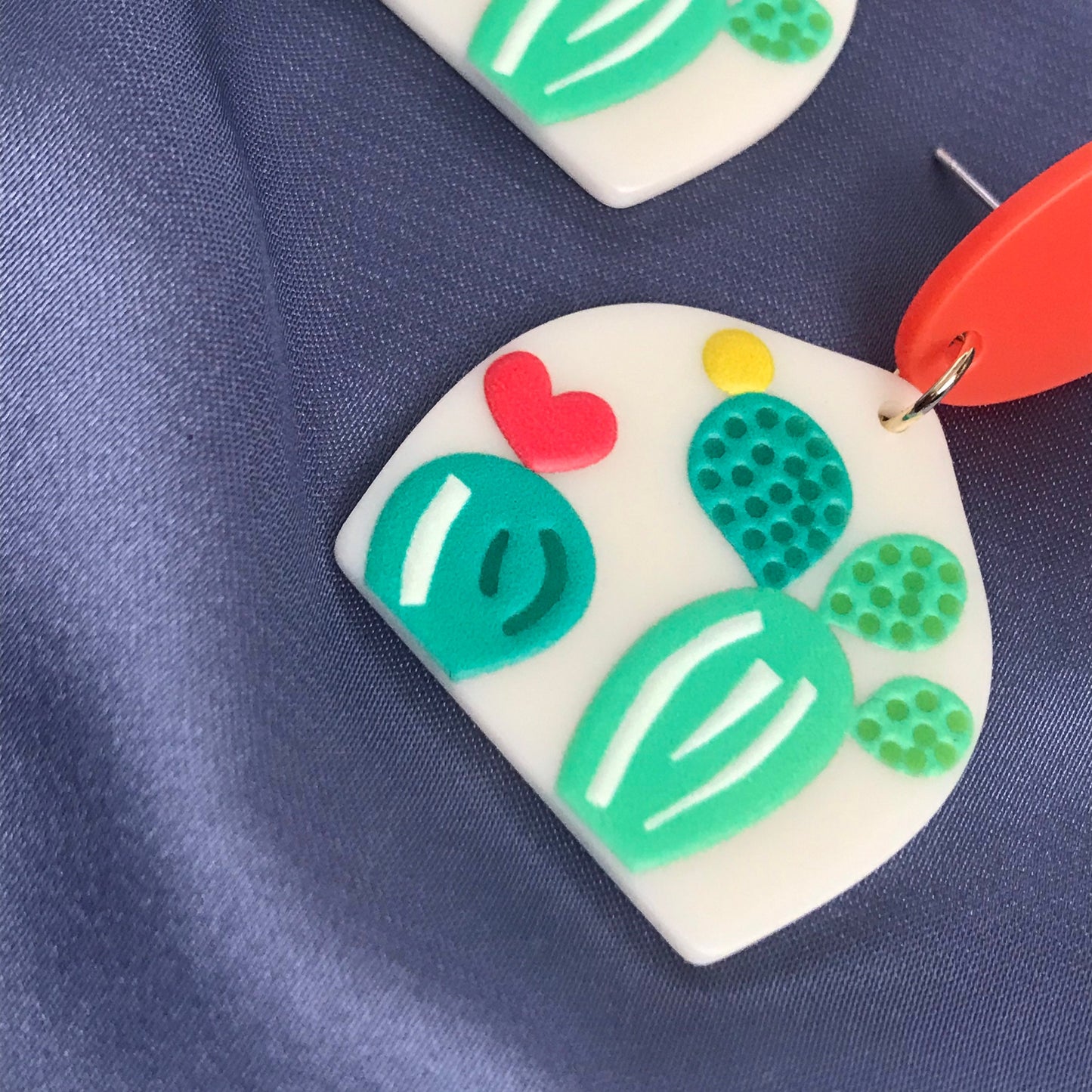 Cactus Drop Earrings - Hanging Jewellery, Accessories,Cactus Earrings,Cactus Jewlellery,Pink Flower Earrings,Green Cactus,Statement Earrings