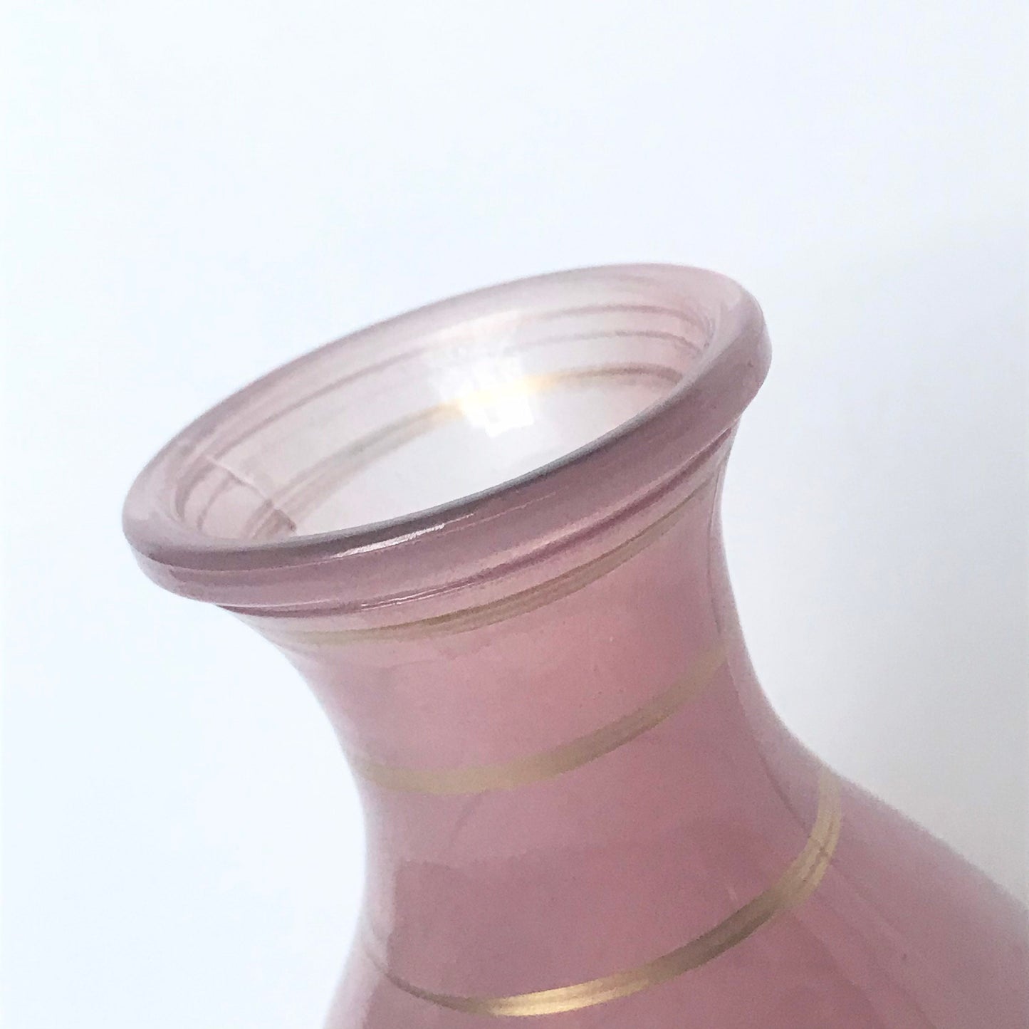 Pink Glass Vase With Gold Stripes - Decorative Bottle, Art Deco Style, Gift, Glassware, Flower Arranging, Homeware, Flowers, geometric
