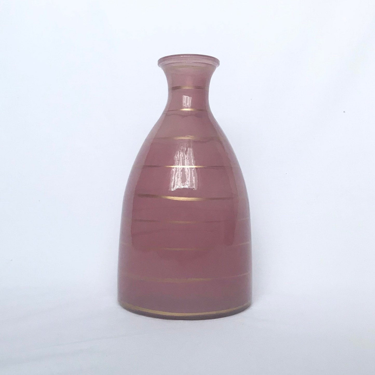 Pink Glass Vase With Gold Stripes - Decorative Bottle, Art Deco Style, Gift, Glassware, Flower Arranging, Homeware, Flowers, geometric