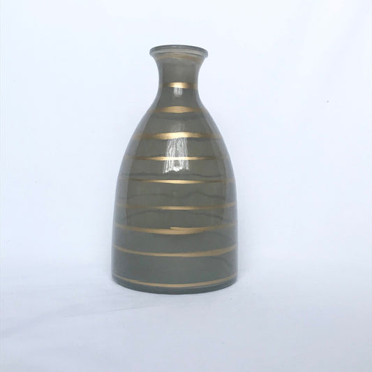 Green Glass Vase With Gold Stripes - Decorative Bottle, Art Deco Style, Gift, Glassware, Flower Arranging, Homeware, Flowers, geometric