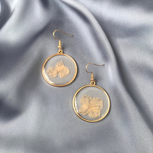Flower Circle Drop Earrings - Hanging Jewellery, Accessories, Flower Earrings, Flower Jewlellery, White Flower Earrings, Statement Earrings