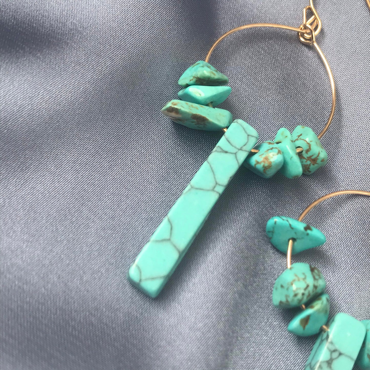 Blue Stone Hoop Drop Earrings - Hanging Jewellery,Accessories, Gold Hoop Earrings, Minimalist Earrings, Stone Earrings, Stone Jewellery