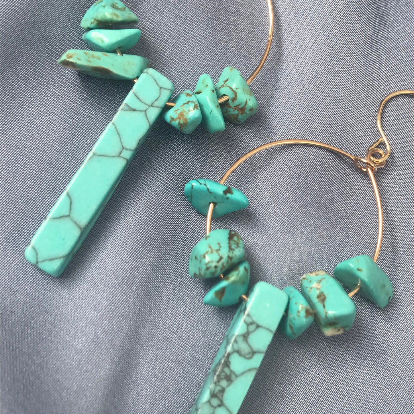 Blue Stone Hoop Drop Earrings - Hanging Jewellery,Accessories, Gold Hoop Earrings, Minimalist Earrings, Stone Earrings, Stone Jewellery