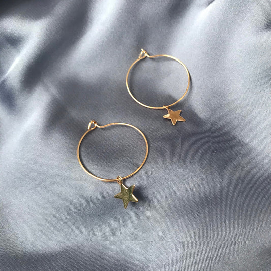 Gold Plated Star Hoop Earrings - Lightweight Hoop Earrings, Star Earrings, Small Hoop Earrings, Cute Earrings, Gold Earrings, Gold Jewellery