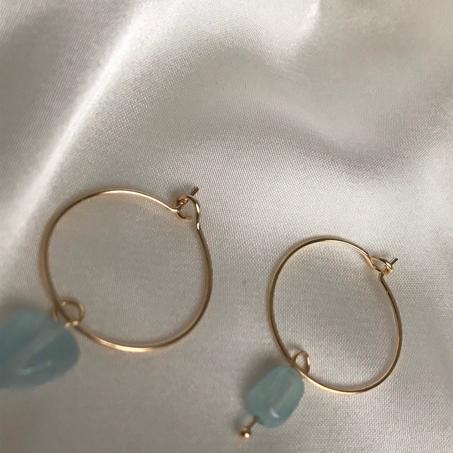 Blue Stone Hoop Drop Earrings - Hanging Jewellery,Accessories, Gold Hoop Earrings, Minimalist Earrings, Stone Earrings, Stone Jewellery