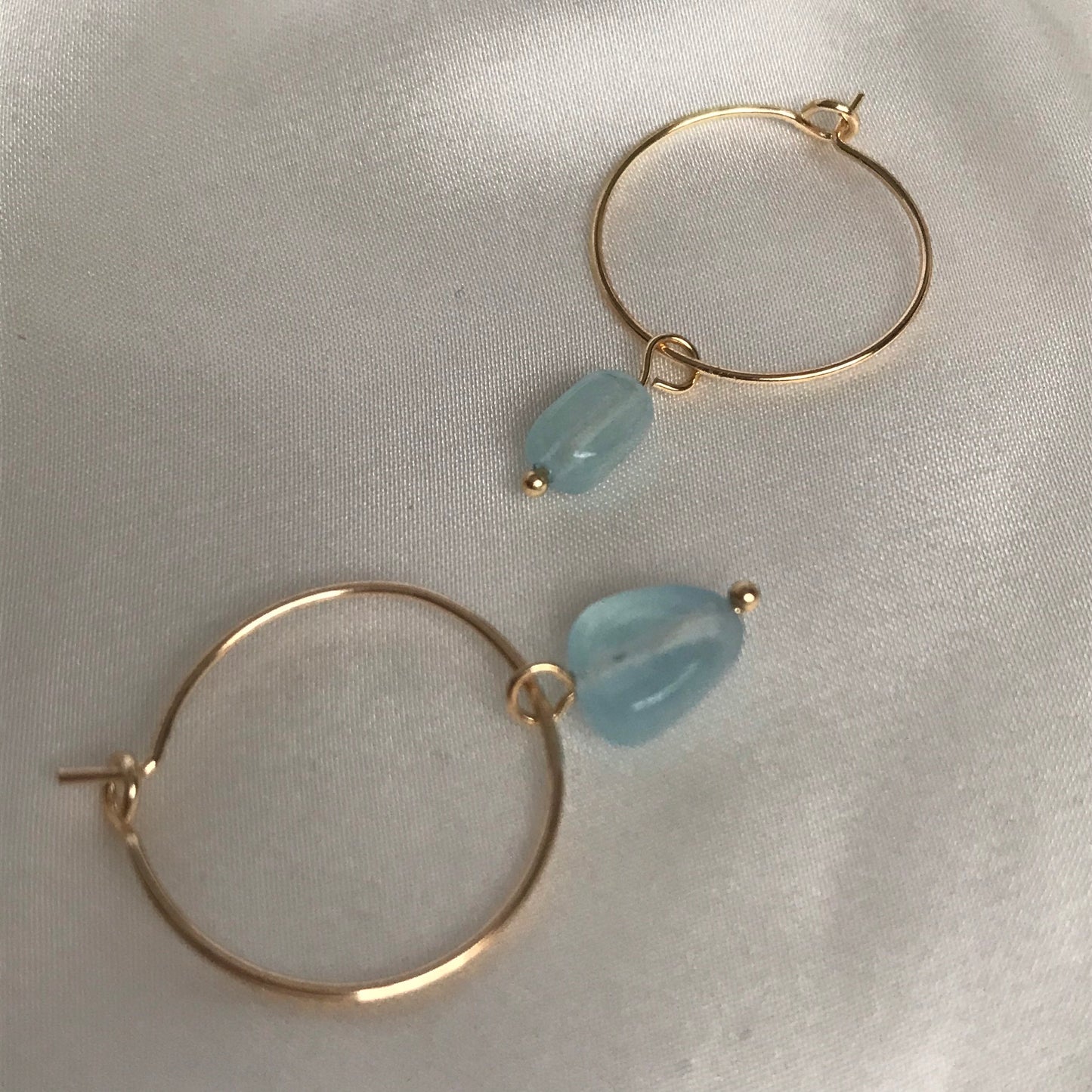 Blue Stone Hoop Drop Earrings - Hanging Jewellery,Accessories, Gold Hoop Earrings, Minimalist Earrings, Stone Earrings, Stone Jewellery