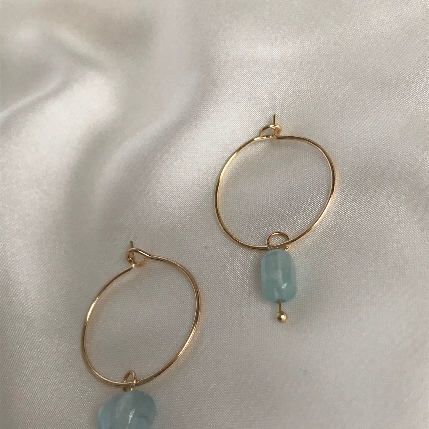 Blue Stone Hoop Drop Earrings - Hanging Jewellery,Accessories, Gold Hoop Earrings, Minimalist Earrings, Stone Earrings, Stone Jewellery