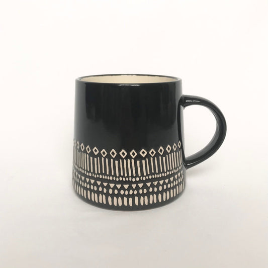 Large Black Pattern Mug - Coffee Cup, Gifts For Her, Herbal Tea Cup, Mosaic Style, Tapas Style, Moorish Style, Cream Mug, Black Mug