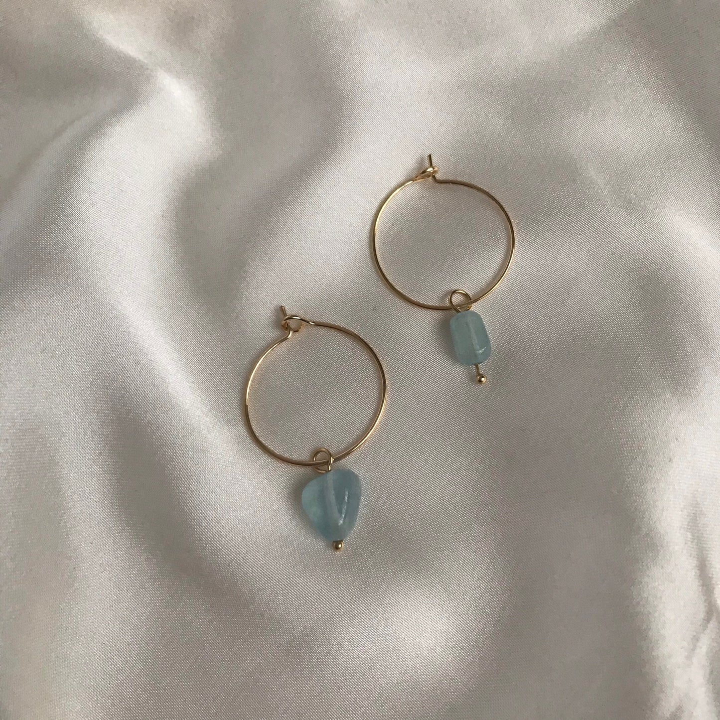 Blue Stone Hoop Drop Earrings - Hanging Jewellery,Accessories, Gold Hoop Earrings, Minimalist Earrings, Stone Earrings, Stone Jewellery