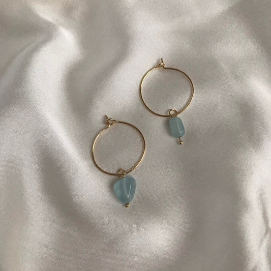 Blue Stone Hoop Drop Earrings - Hanging Jewellery,Accessories, Gold Hoop Earrings, Minimalist Earrings, Stone Earrings, Stone Jewellery