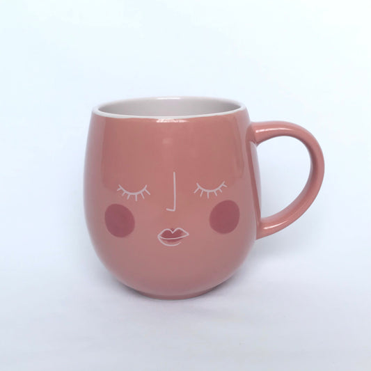Large Dark Pink Face Mug - Coffee Cup,Gifts For Her,Herbal Tea Cup,Pink Mug,Cream Mug,Pink & White,Girly Mug,Cute Face Mug,Large Tea Mug