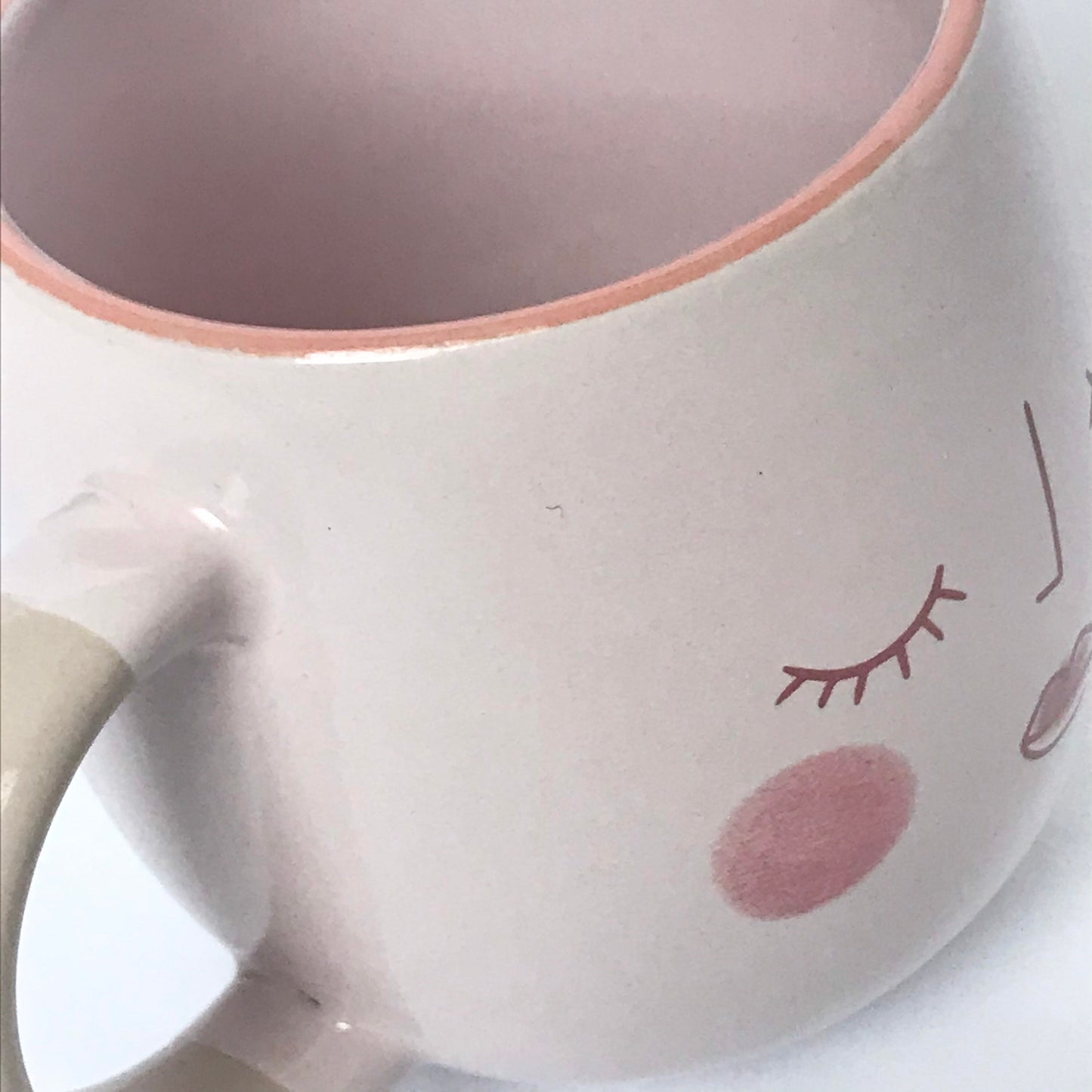 Large Light Pink Face Mug - Coffee Cup,Gifts For Her,Herbal Tea Cup,Pink Mug,Cream Mug,Pink & White,Girly Mug,Cute Face Mug,Large Tea Mug