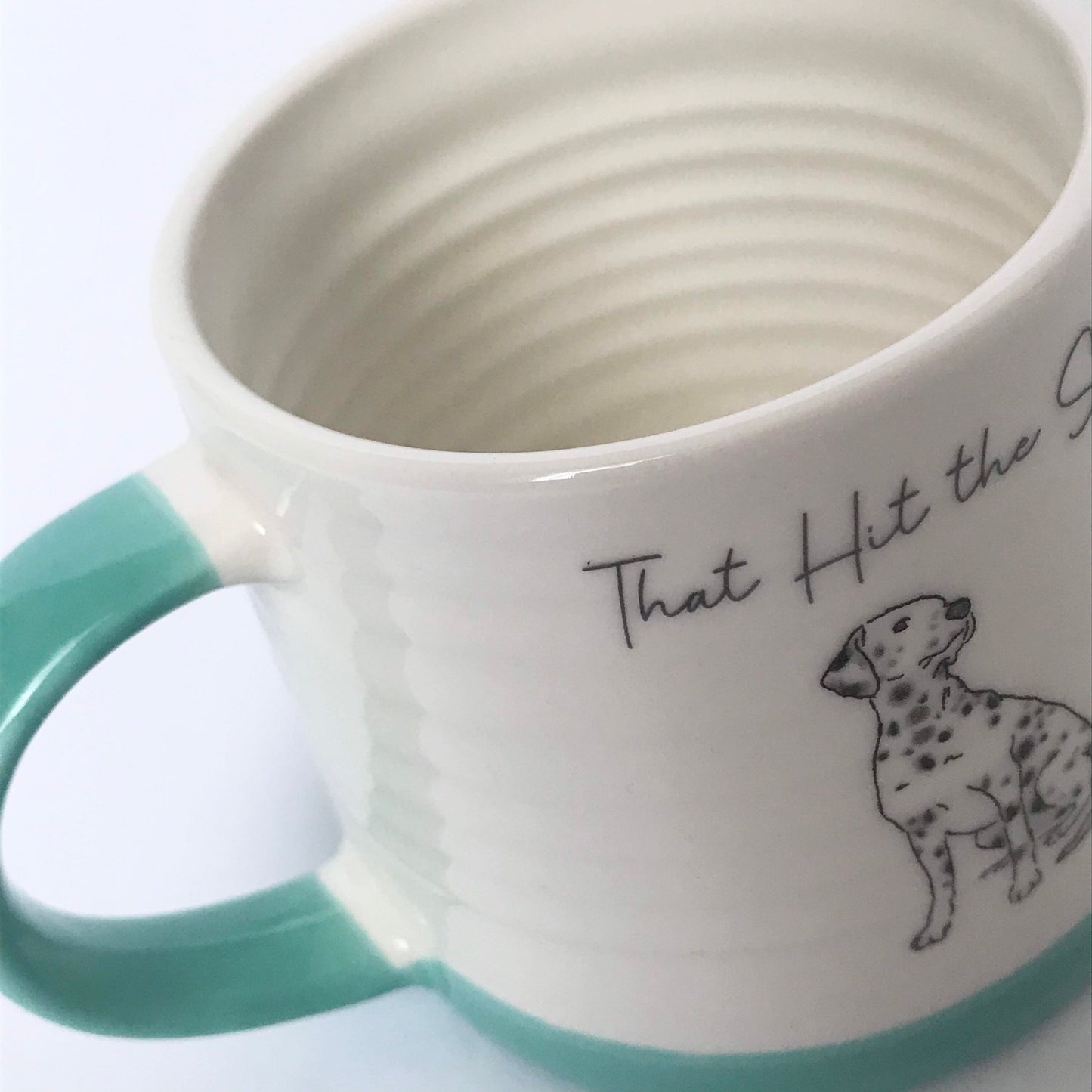 Cyan Blue Striped Dog Mug - Blue Mug, Dog Mug, Coffee Cup, Gifts For Her, Herbal Tea Cup, Ridgid Mug, Dalmation Mug, Slogan Mug, Funny Mug