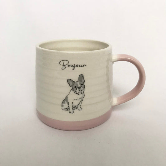 Pink Striped Dog Mug - Baby Pink Mug, Coffee Cup, Gifts For Her, Herbal Tea Cup, Ridgid Mug, French Bulldog Mug, Slogan Mug, Funny Mug