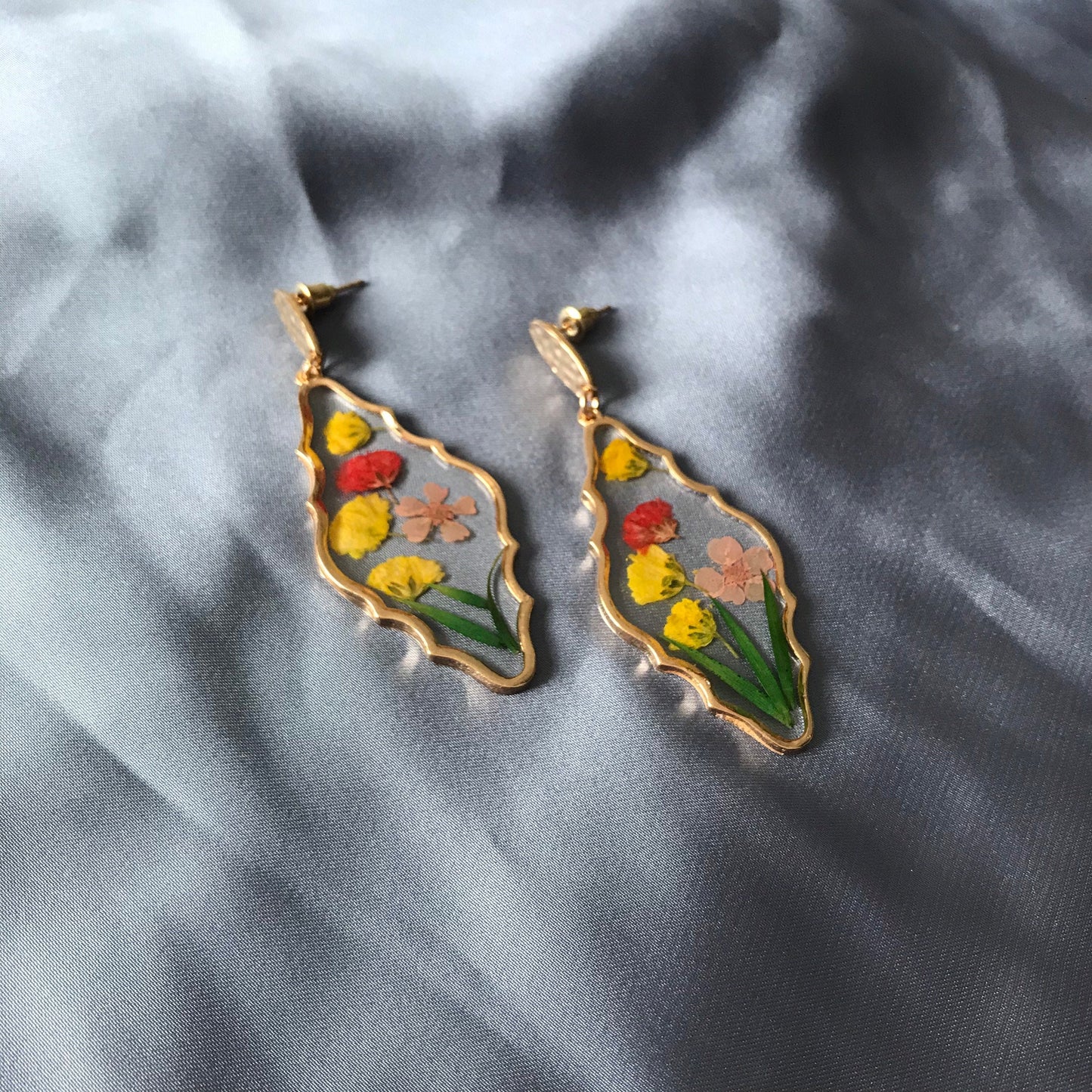 Flower Diamond Drop Earrings - Hanging Jewellery, Accessories, Flower Earrings, Flower Jewlellery, Red Flower Earrings, Statement Earrings