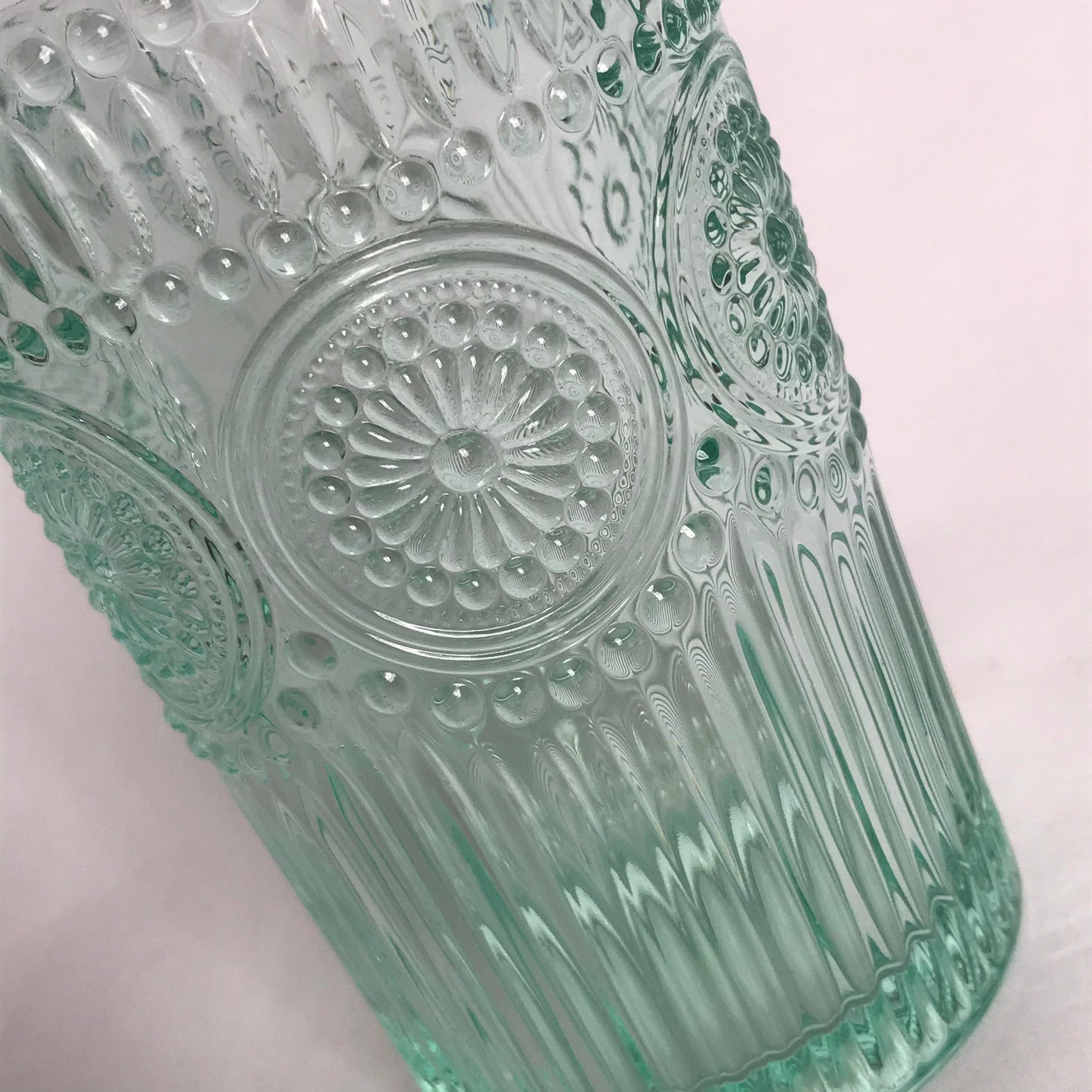 Tall Green Patterned Glass Tumbler - Summer Glasses, Patterned Glasses,Summer Glassware,Gifts For Her,Colourful Glassware